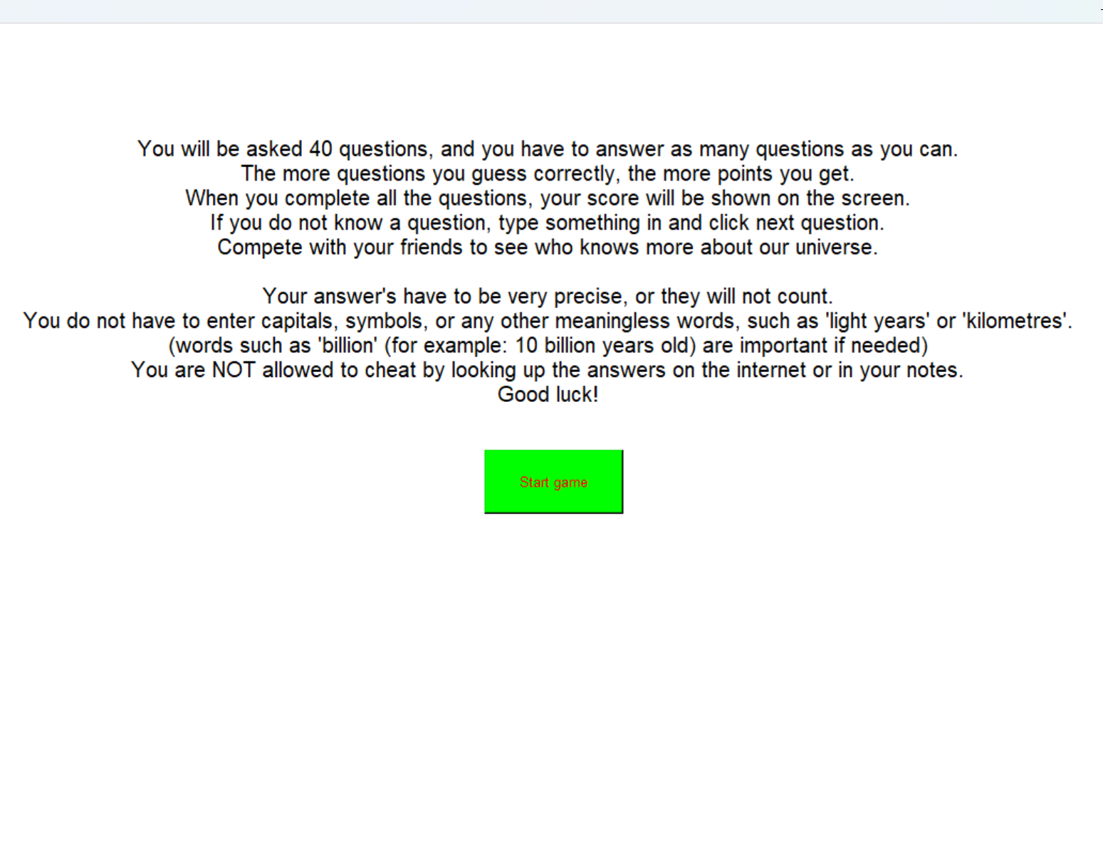 Astronomy game